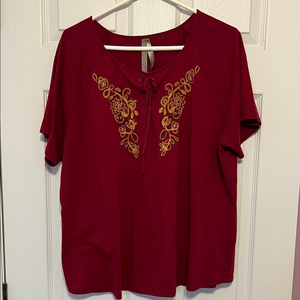 Embroidered wine coloured Women's Top